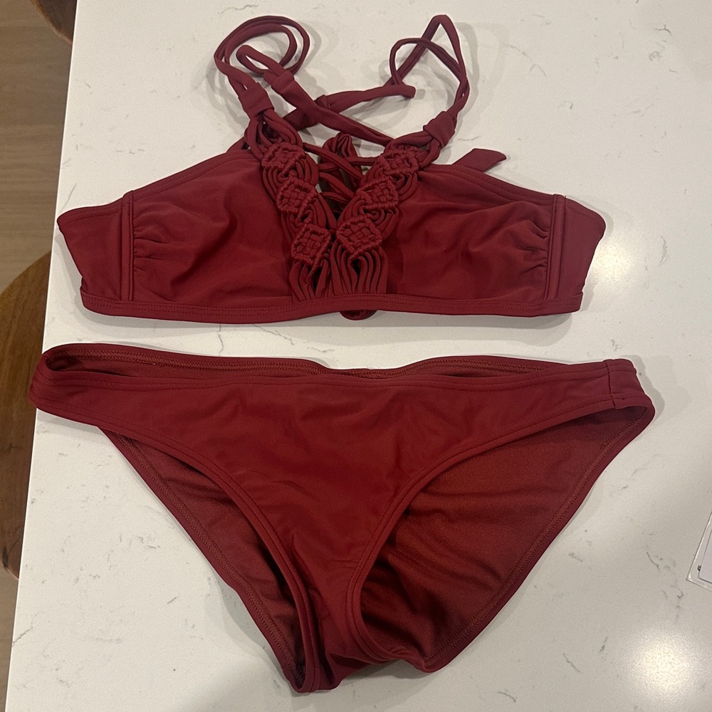 Xhilaration Deep Red Macramé Front Bikini Set